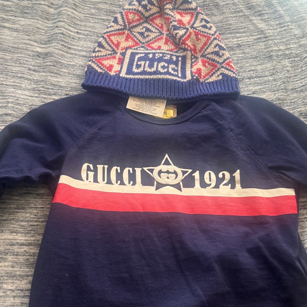 Gucci Kids Navy and Red Long Sleeve Shirt